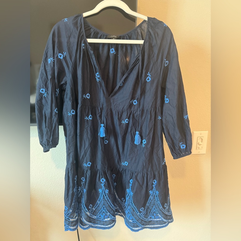 J. Crew Navy Blue Embroidered Swim Coverup